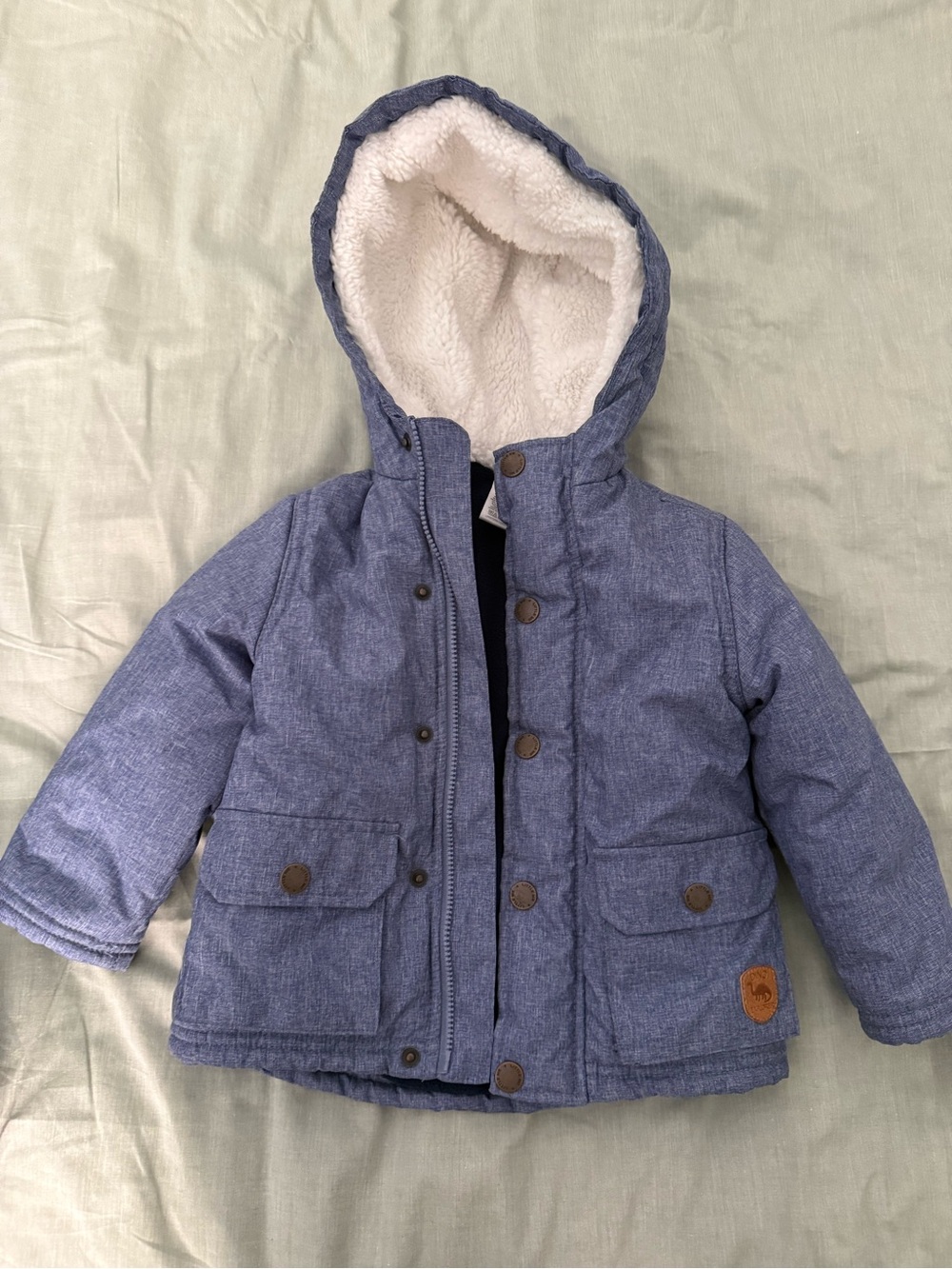 Kids Blue Hooded Sherpa-Lined Winter Coat